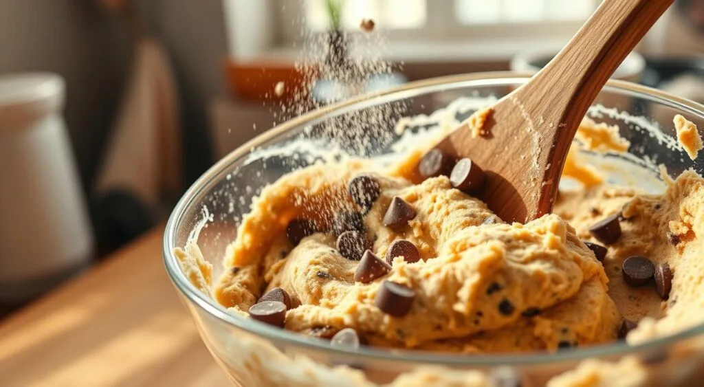 chocolate chip cookie dough mixing chocolate chip cookie dough mixing